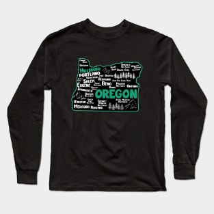 Cute map of Hillsboro Oregon, Portland, Salem, Eugene, Springfield, Bend, Ontario, Medford Long Sleeve T-Shirt